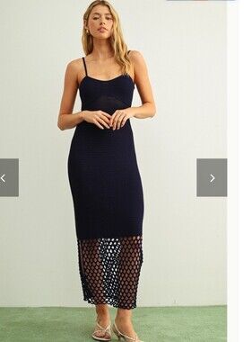 Miou Muse Black Spaghetti-Strap Knit Maxi Dress